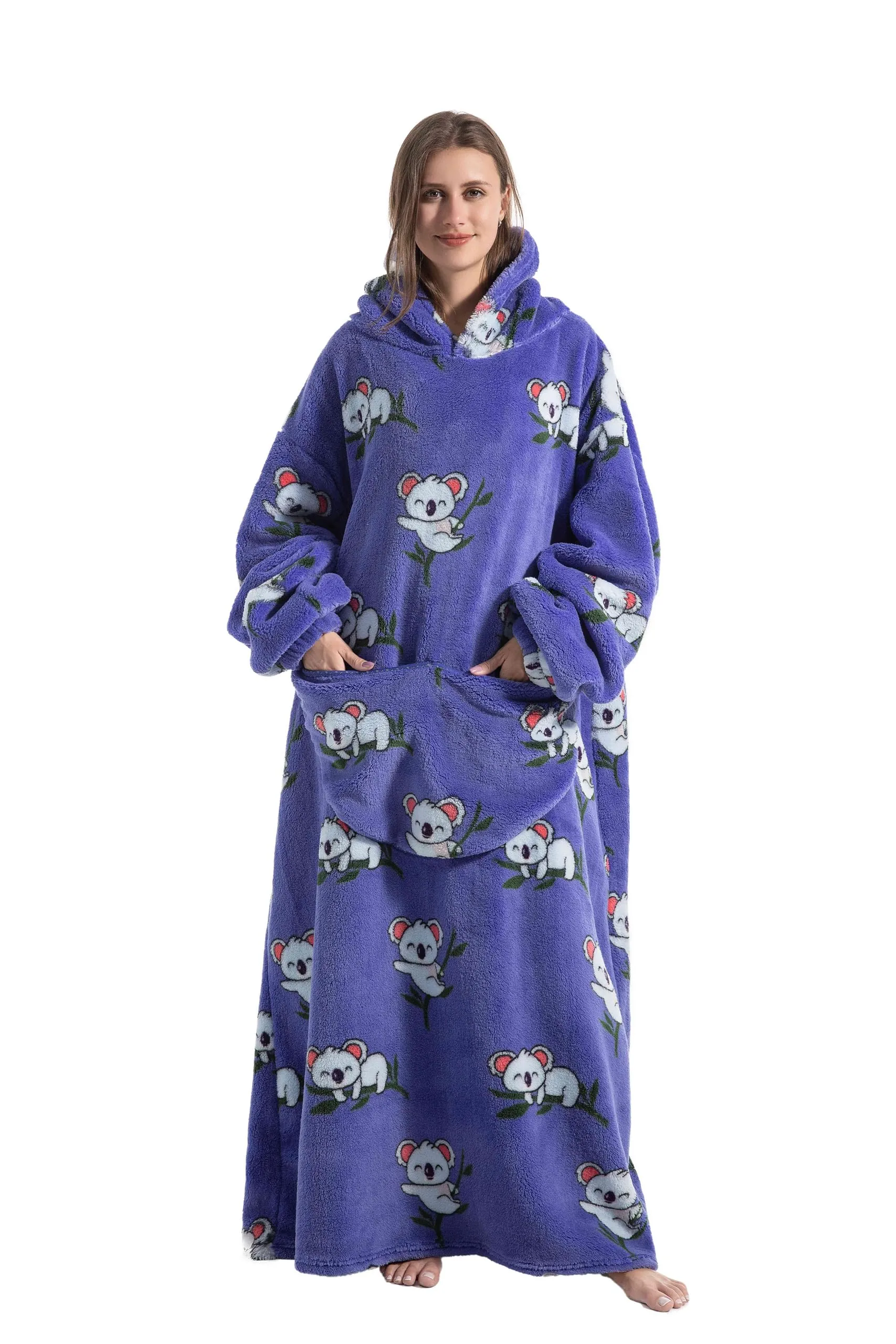 Yzehomijia Coperta portatile con cappuccio, per donne e adulti, coperta con maniche, morbida e calda da indossare come regalo per fidanzata, mamma o mamma koala (Koala) - immagine 1