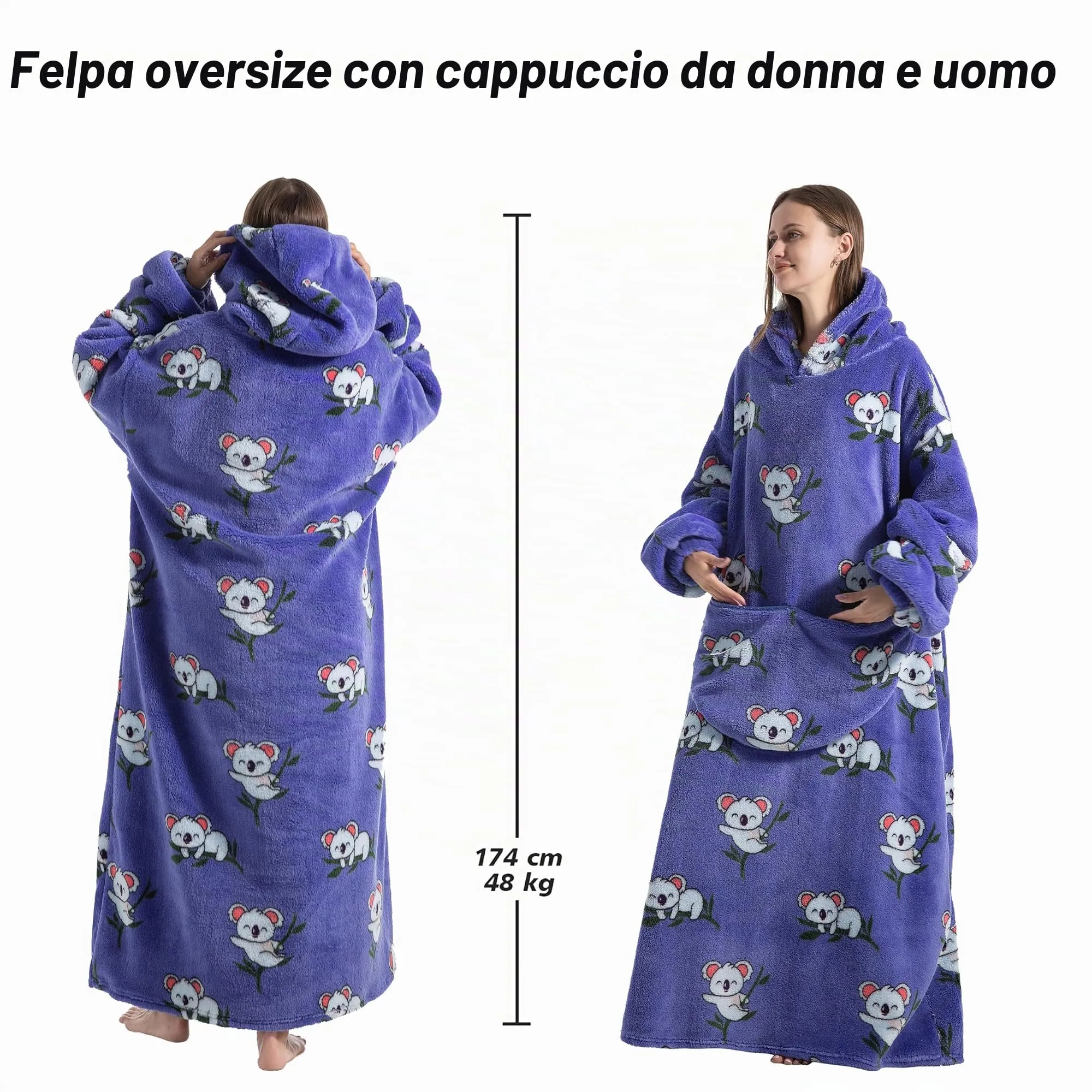 Yzehomijia Coperta portatile con cappuccio, per donne e adulti, coperta con maniche, morbida e calda da indossare come regalo per fidanzata, mamma o mamma koala (Koala) - immagine 3