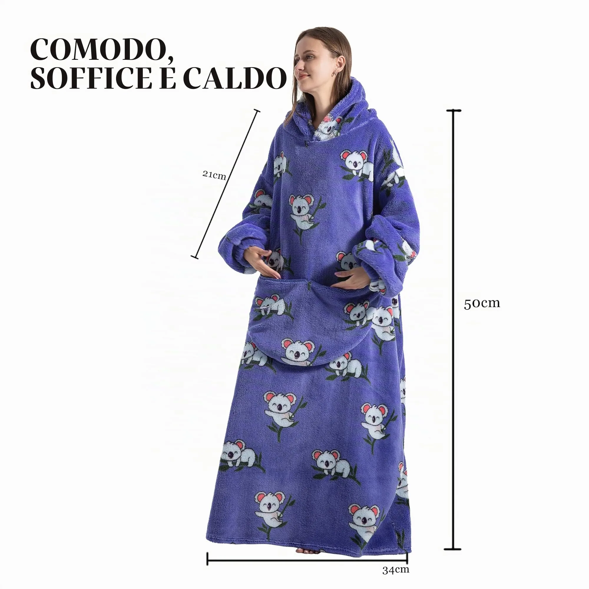 Yzehomijia Coperta portatile con cappuccio, per donne e adulti, coperta con maniche, morbida e calda da indossare come regalo per fidanzata, mamma o mamma koala (Koala) - immagine 6