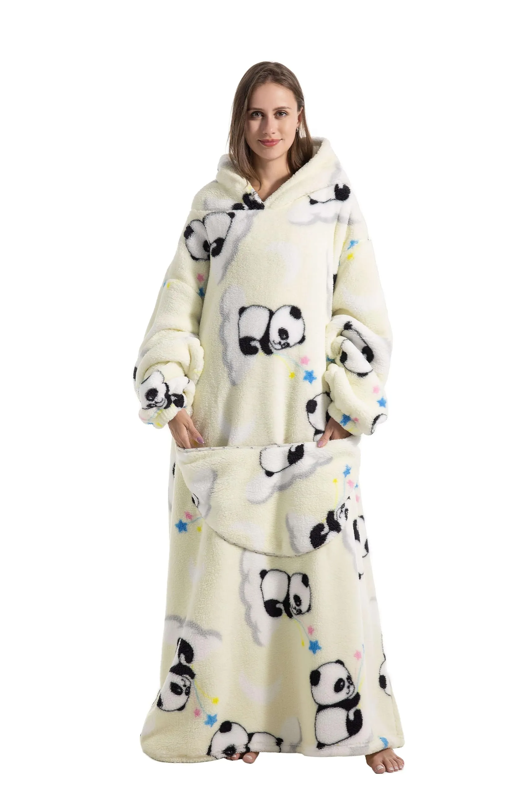 Yzehomijia Coperta portatile con cappuccio, per donne e adulti, coperta con maniche, morbida e calda da indossare come regalo per fidanzata, mamma o mamma koala (Panda) - immagine 1