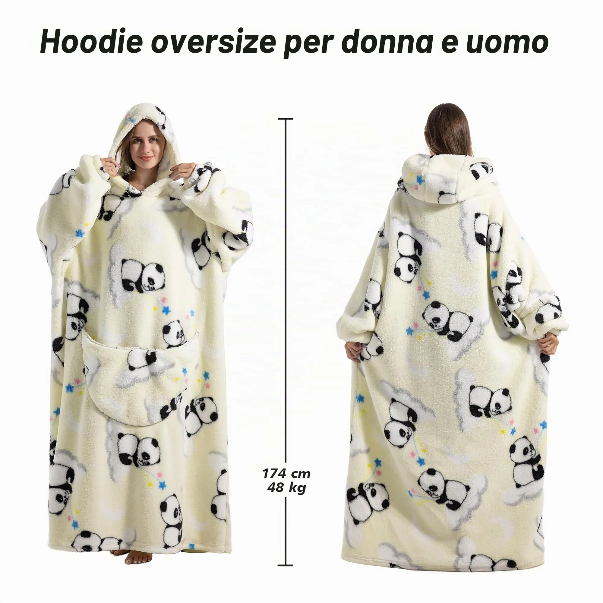 Yzehomijia Coperta portatile con cappuccio, per donne e adulti, coperta con maniche, morbida e calda da indossare come regalo per fidanzata, mamma o mamma koala (Panda) - immagine 4