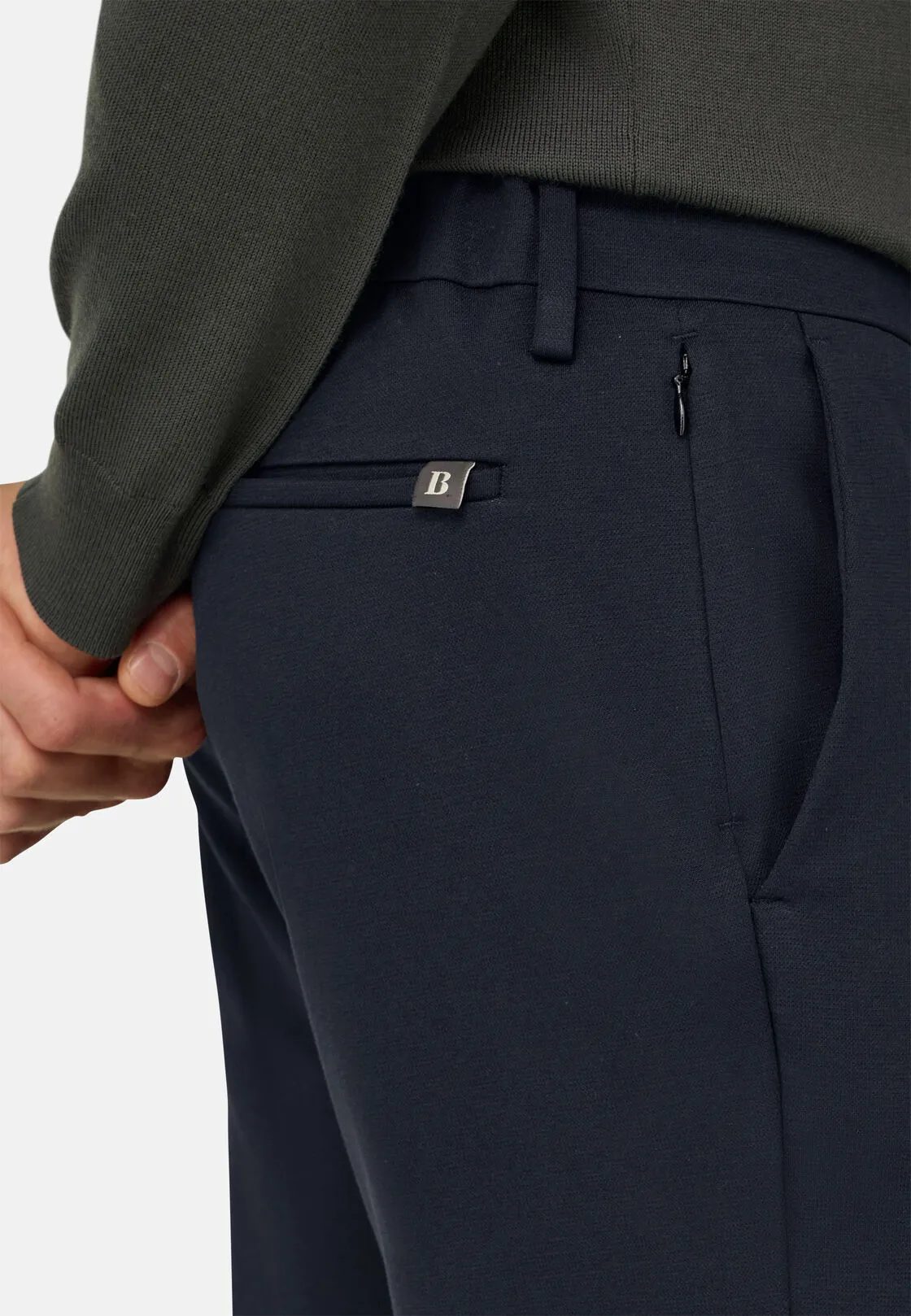 Boggi, Pantaloni City In Jersey Di Misto Cotone, Uomo, Navy, Taglia: 52 - immagine 3
