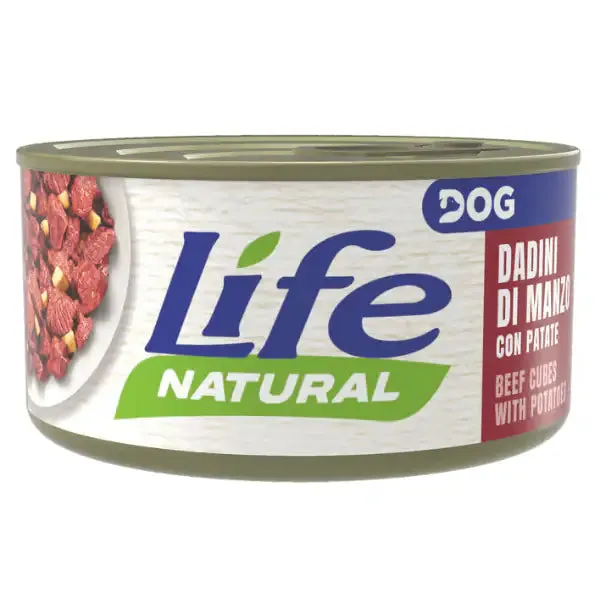 Life Dog Naturale 90 gr Dadini di manzo e patate - confezione da 6 pezzi - Cibo umido per cani - immagine 1