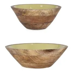 Insalatiera Legno Set 2 pz (25x10 e 30x14 cm) THARA Naturale e Giallo 0550937 - immagine 1