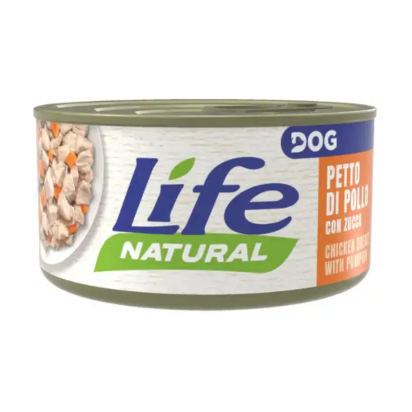 Life Dog Naturale 90 gr Filetti di pollo con zucca - confezione da 6 pezzi - Cibo umido per cani - immagine 1