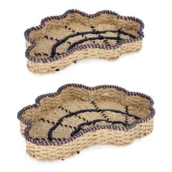 Set vassoi (44x30 e 50x38x6 cm) 2 pz Ferro KYA Naturale e Blu 0141583 - immagine 1