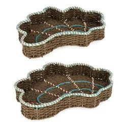 Set vassoi (44x30 e 50x38x6 cm) 2 pz Ferro KYA Marrone e Turchese 0141584 - immagine 1