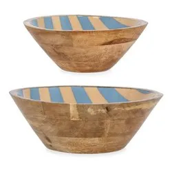 Insalatiera Legno Set 2 pz (25x10 e 30x14 cm) CHILL Naturale e Azzurro 0551030 - immagine 1