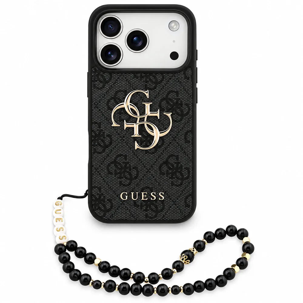 Custodia per Apple iPhone 18 Pro / 17 Pro, Guess, 4G Classic Logo con Cinturino, Nera - immagine 1