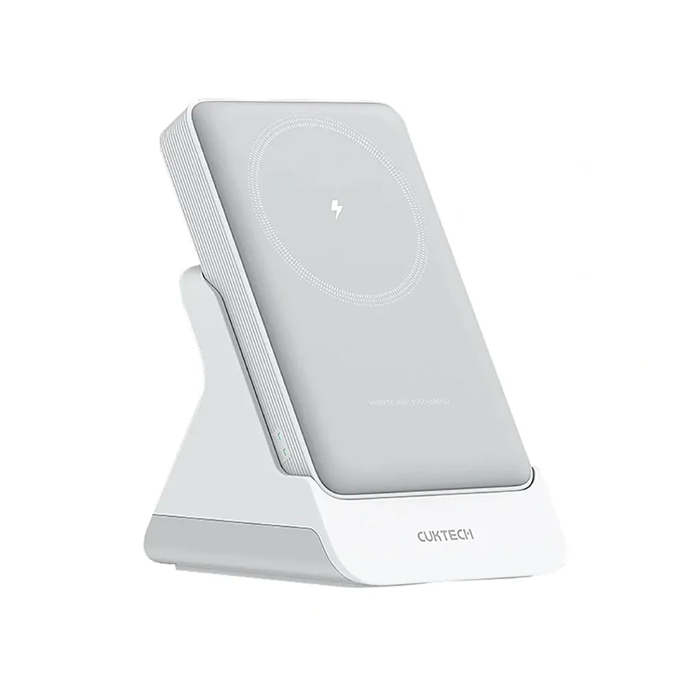 Batteria Esterna Wireless Cuktech WPB100N, 10000mAh, 20W, PD + FQI, 1 x QI - 1 x USB-C, Bianca CKWPB100NGLGR - immagine 1