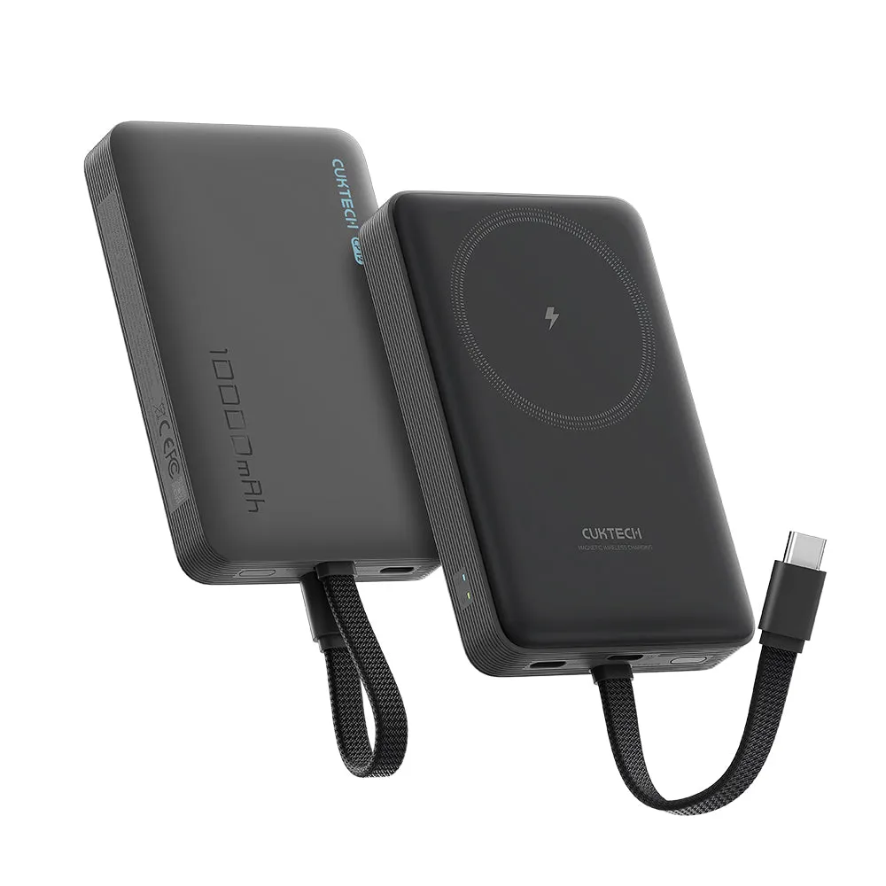 Batteria Esterna Wireless Cuktech WPB100L, 10000mAh, 22.5W, PD + FQI, 1 x QI - 2 x USB-C, Nera CKWPB100LGLBK - immagine 1