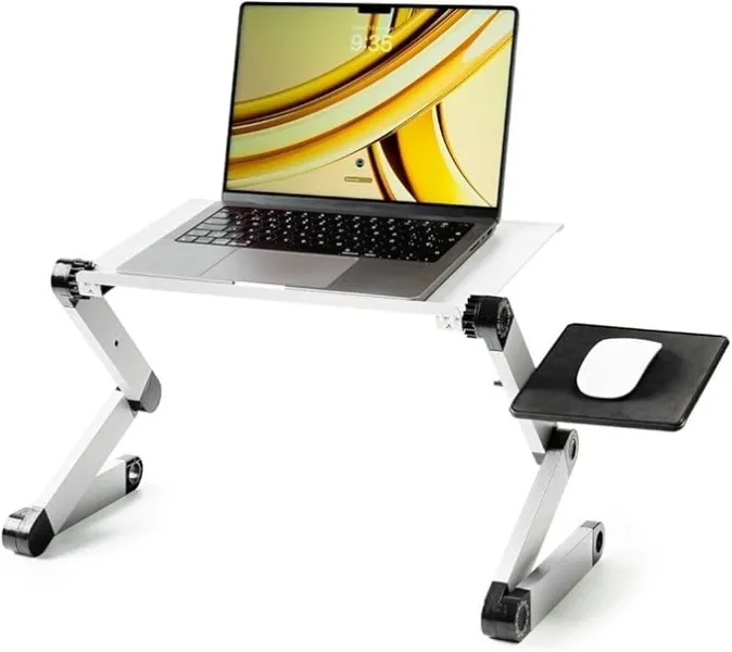 Scrivania per laptop regolabile in più posizioni Innovagoods Omnible in alluminio - Pieghevole - Supporta fino a 15 kg - Vassoio per mouse - Ruotabile a 360° - Multifunzionale - 49x53x26 cm - Grigio - immagine 1