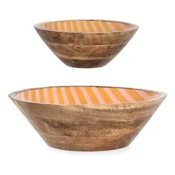 Insalatiera Legno Set 2 pz (25x10 e 30x14 cm) righe RELAX Naturale e Arancione 0551031 - immagine 1