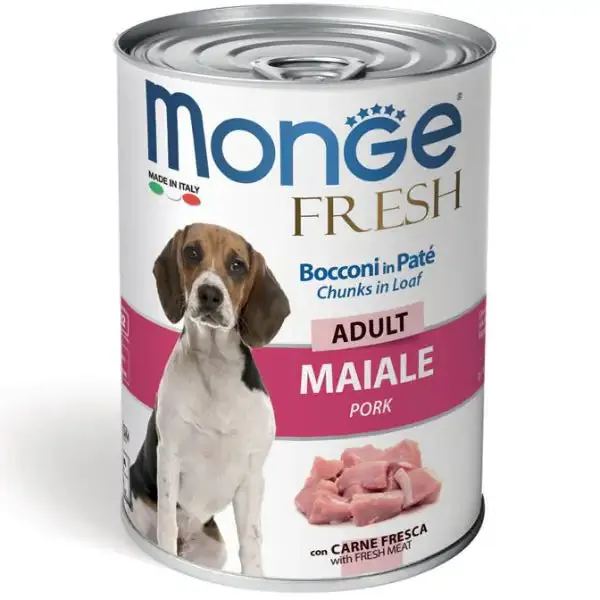 Monge Fresh Adult Patè 400 gr Maiale - confezione da 6 pezzi - Cibo umido per cani - immagine 1