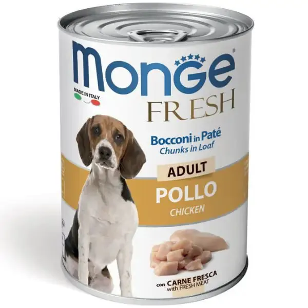 Monge Fresh Adult Patè 400 gr Pollo - confezione da 6 pezzi - Cibo umido per cani - immagine 1