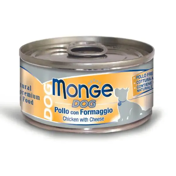 Monge Dog Adult Pezzetti Gluten Free 95 gr Pollo con formaggio - confezione da 24 pezzi - Cibo umido per cani - immagine 1