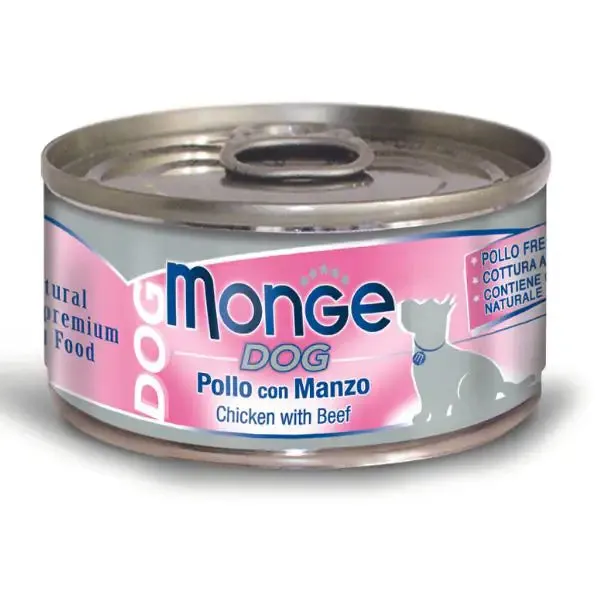 Monge Dog Adult Pezzetti Gluten Free 95 gr Pollo con manzo - confezione da 24 pezzi - Cibo umido per cani - immagine 1