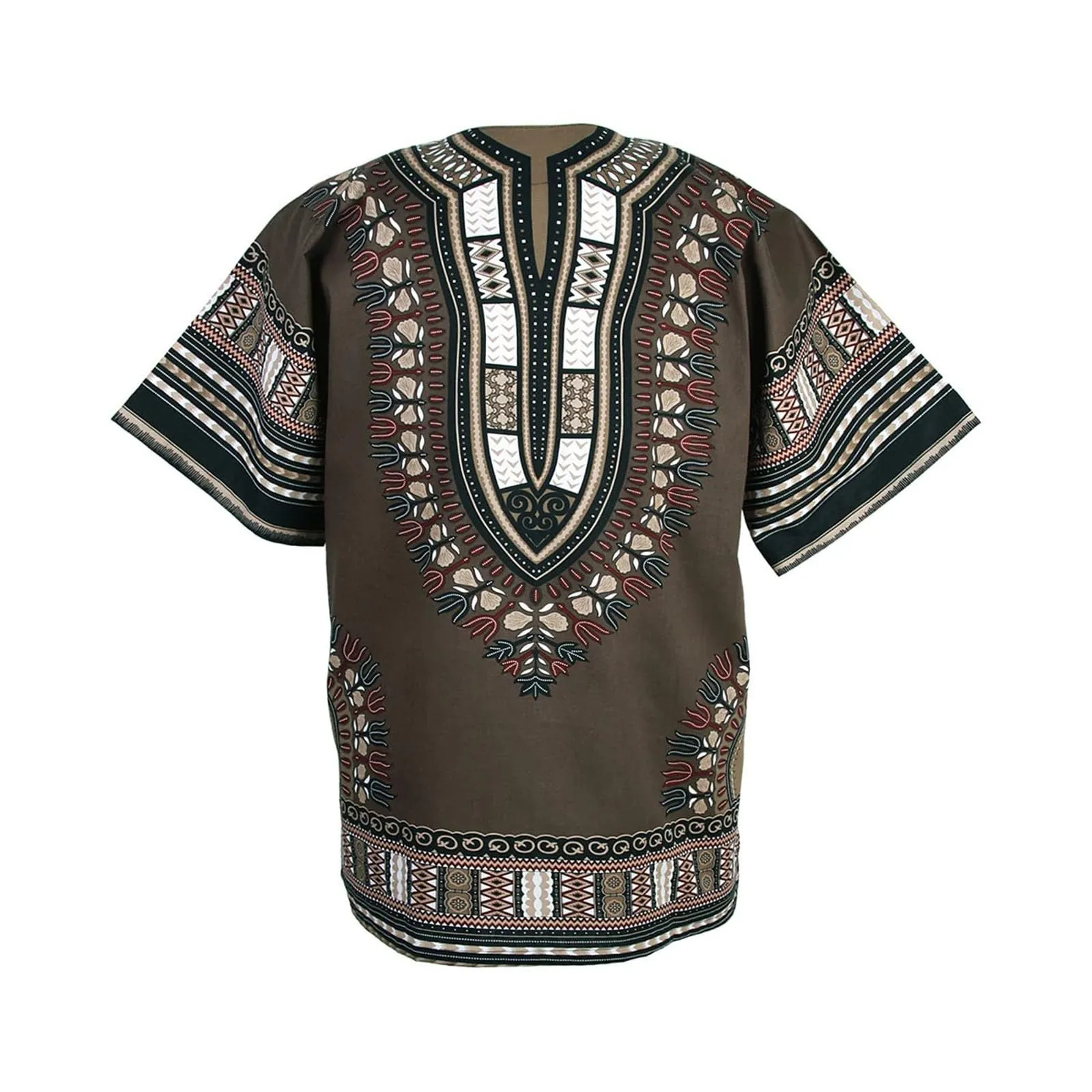 Mymyguoe Maglietta da uomo africana Dashiki Colorata Hippie Festival Abbigliamento Estivo Africa Style Dashiki Tee Shirt Stampa Floreale Camicia Tradizionale Africana Dashiki, caffè, XXL - immagine 6