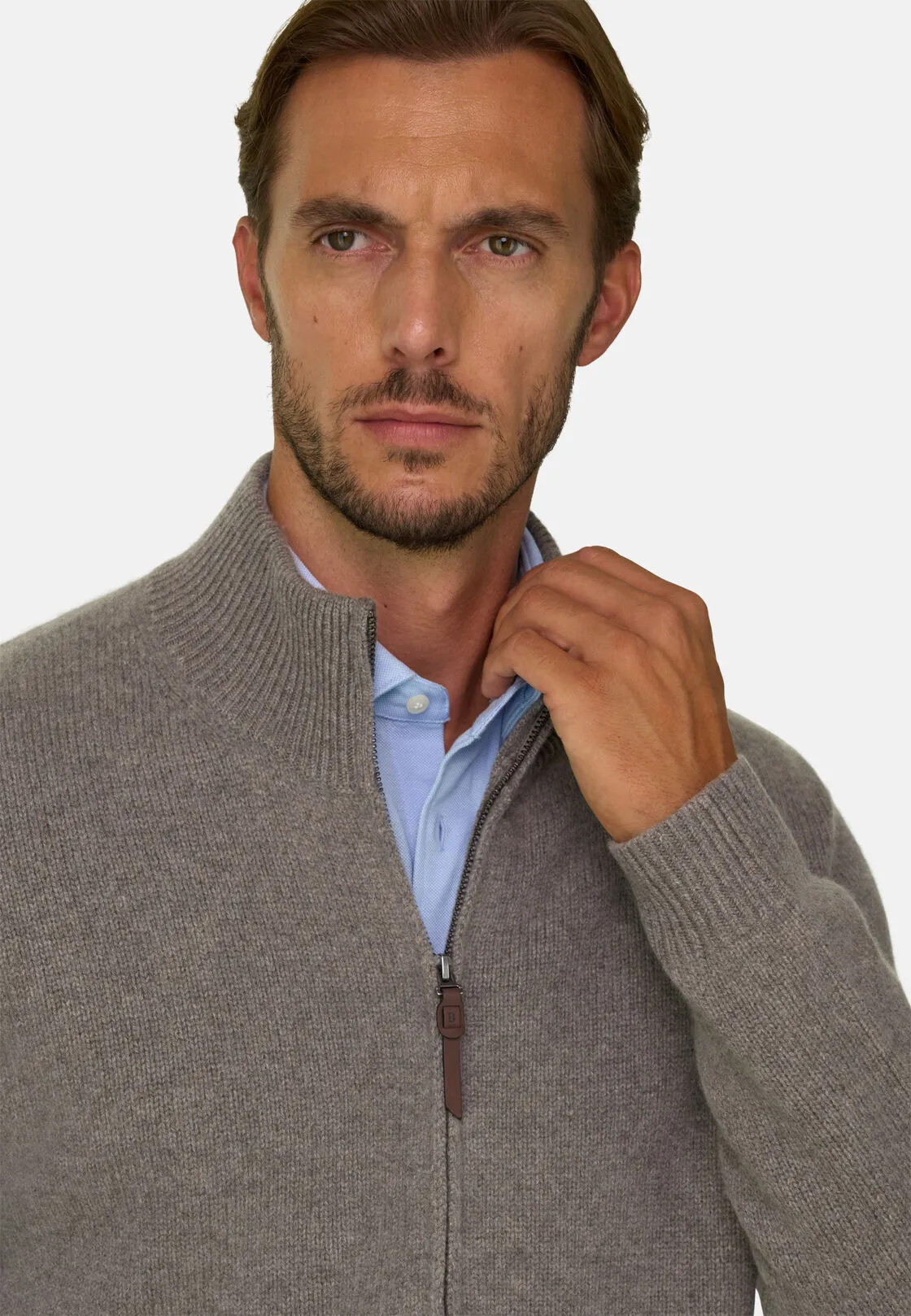 Boggi, Maglia Full Zip In Lana Cashmere, Uomo, Taupe, Taglia: M - immagine 3