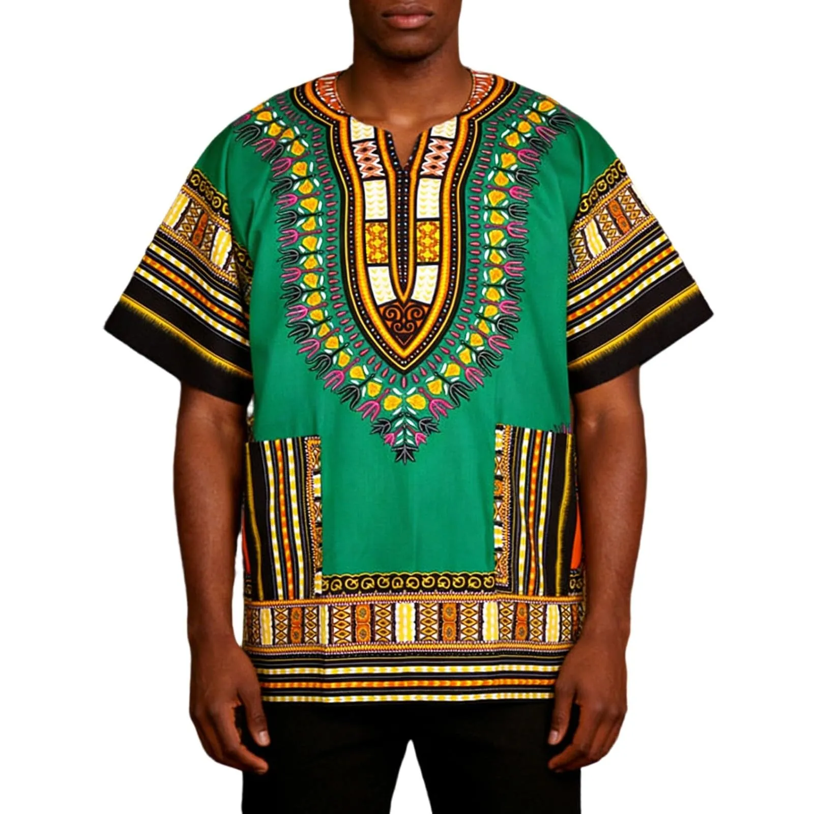 Mymyguoe Maglietta da uomo africana Dashiki Colorata Hippie Festival Abbigliamento Estivo Africa Style Dashiki Tee Shirt Stampa Floreale Camicia Tradizionale Africana Dashiki, verde, 4XL - immagine 1