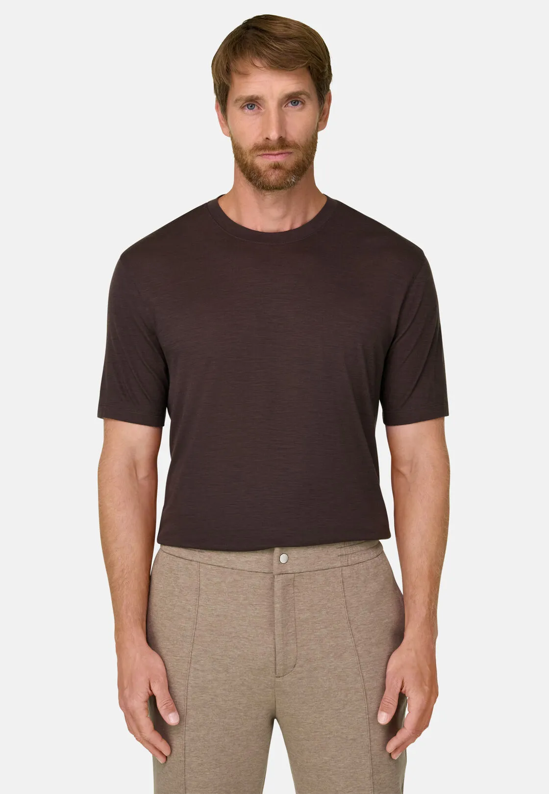Boggi, T-shirt Jersey Misto Cotone Tencel, Uomo, Marrone scuro, Taglia: S - immagine 1