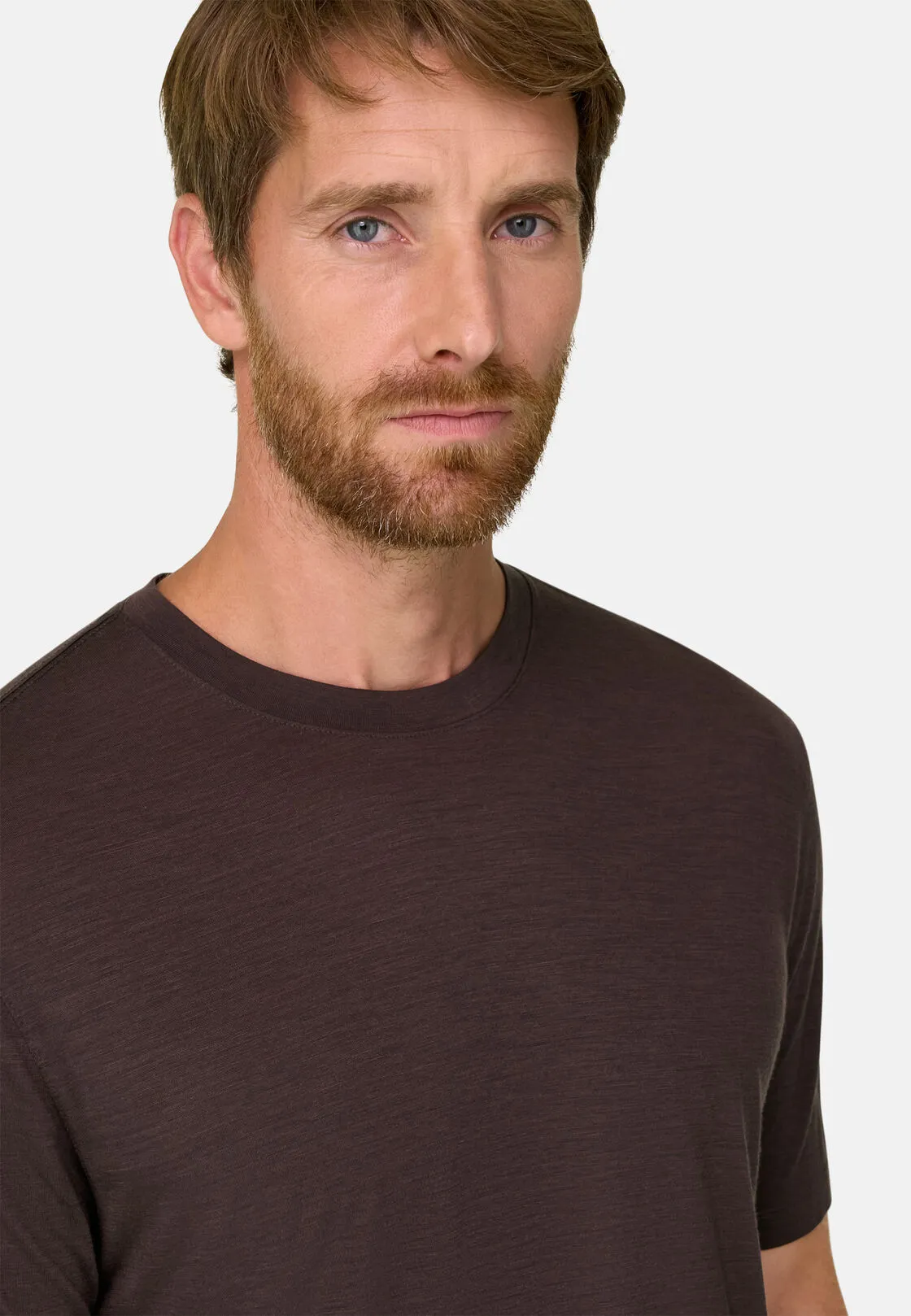 Boggi, T-shirt Jersey Misto Cotone Tencel, Uomo, Marrone scuro, Taglia: S - immagine 3
