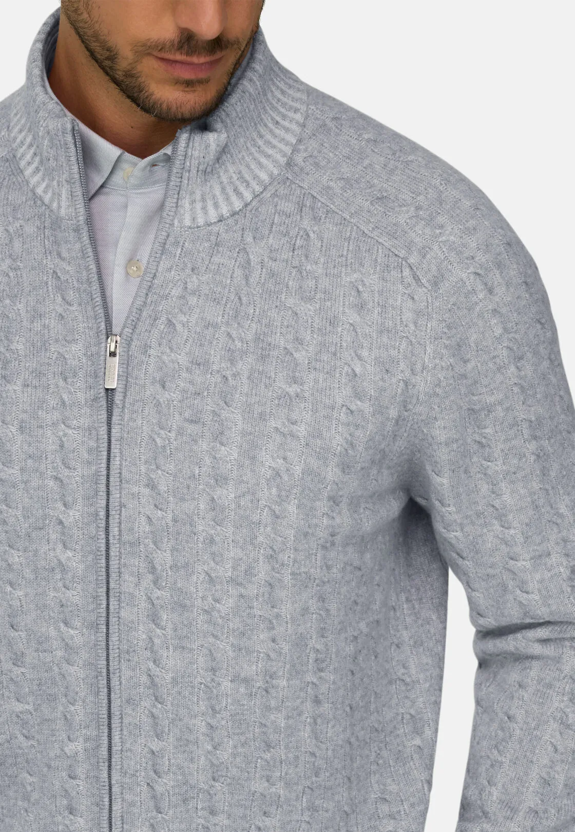 Boggi, Lupetto Full Zip In Lana Cashmere Vanisé, Uomo, Grigio, Taglia: S - immagine 3