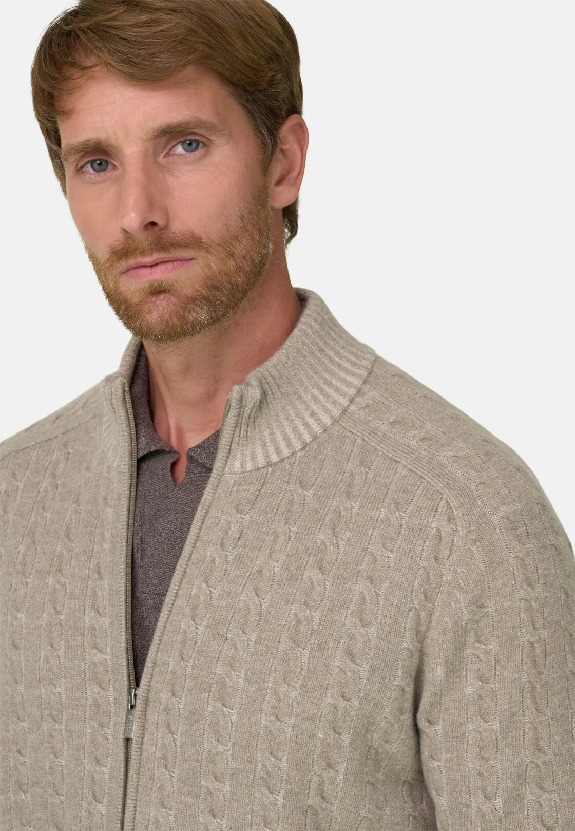 Boggi, Lupetto Full Zip In Lana Cashmere Vanisé, Uomo, Beige, Taglia: L - immagine 3