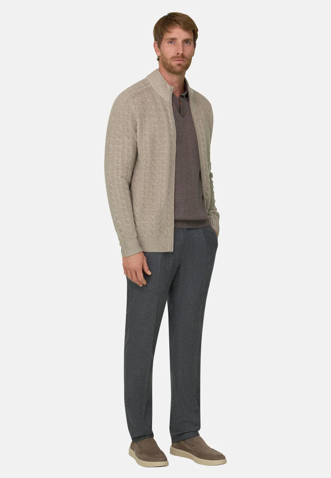 Boggi, Lupetto Full Zip In Lana Cashmere Vanisé, Uomo, Beige, Taglia: S - immagine 2