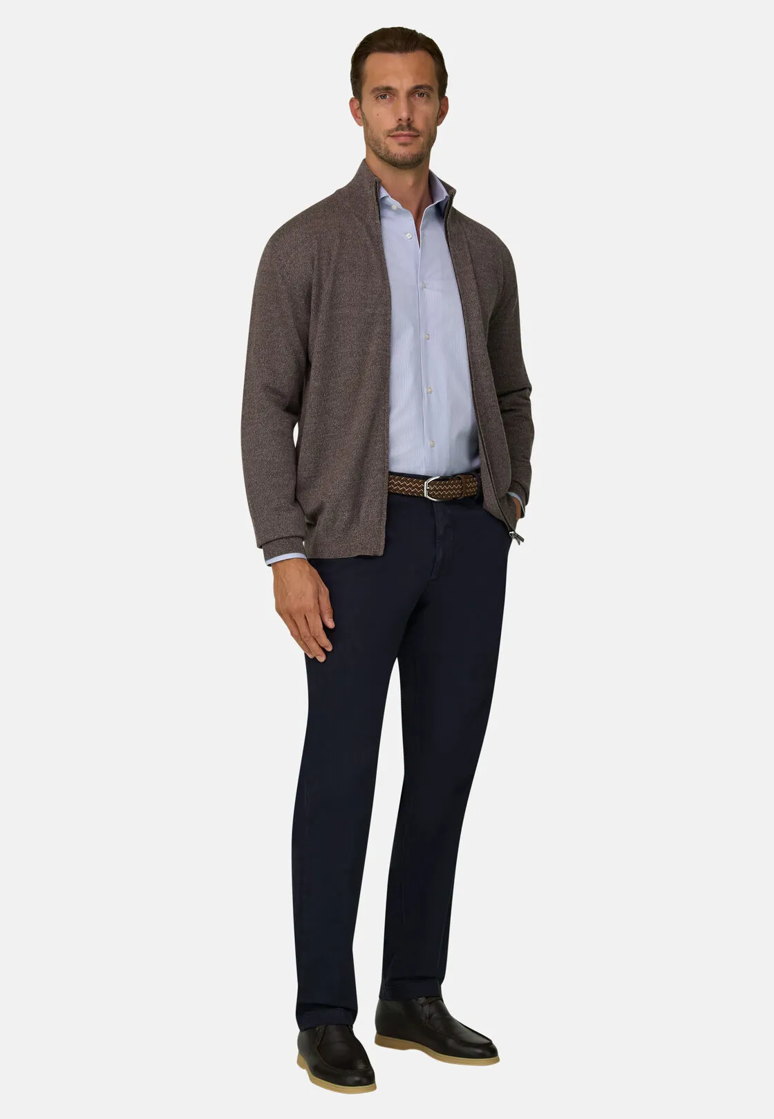 Boggi, Maglia Full Zip In Lana Merino Cashwool® Mouliné, Uomo, Taupe, Taglia: L - immagine 2