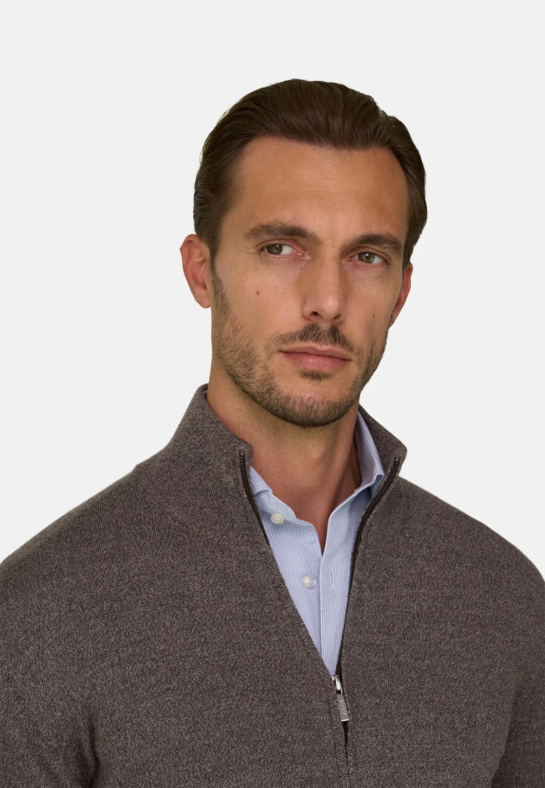 Boggi, Maglia Full Zip In Lana Merino Cashwool® Mouliné, Uomo, Taupe, Taglia: M - immagine 3