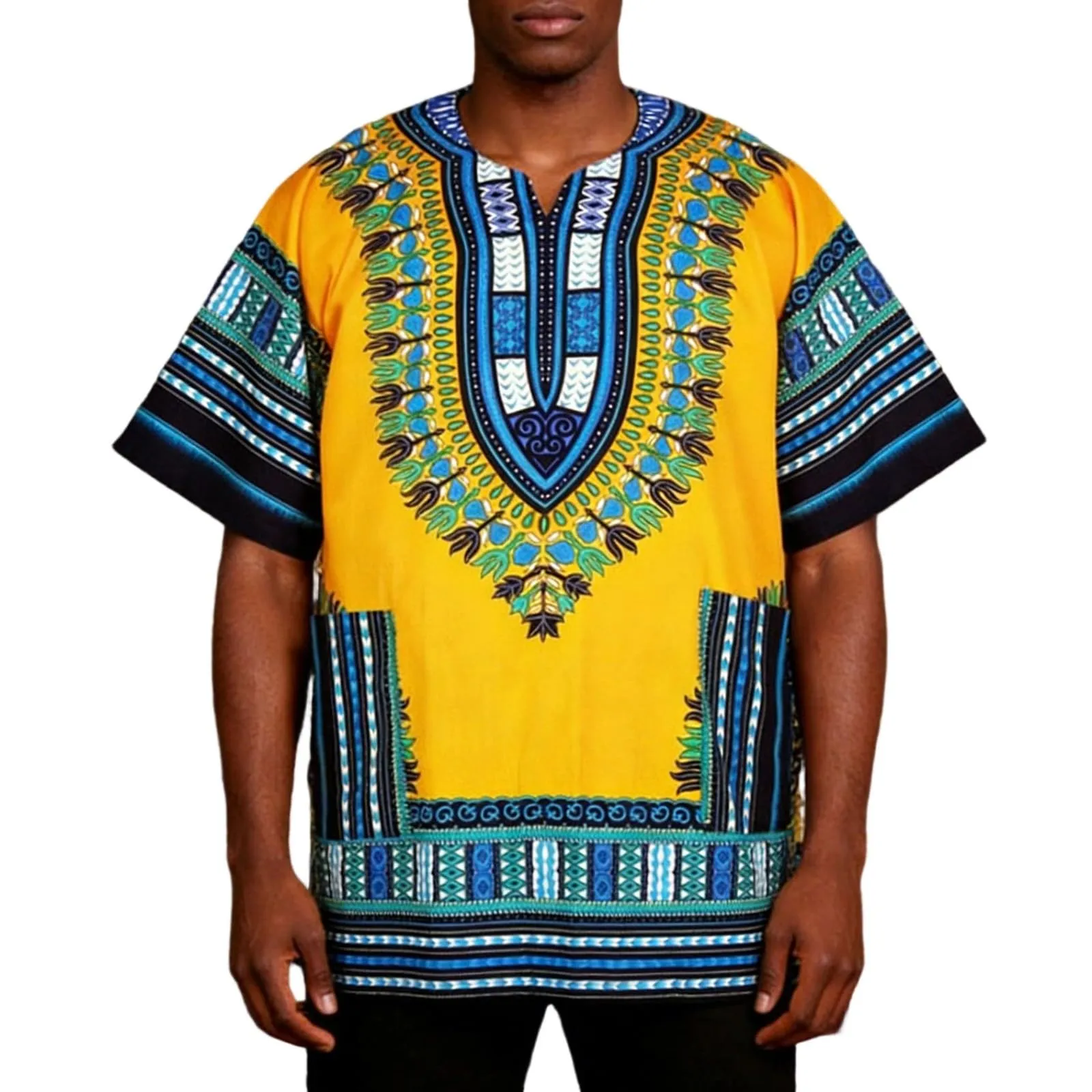 Mymyguoe Maglietta da uomo africana Dashiki Colorata Hippie Festival Abbigliamento Estivo Africa Style Dashiki Tee Shirt Stampa Floreale Camicia Tradizionale Africana Dashiki, giallo., 3XL - immagine 1