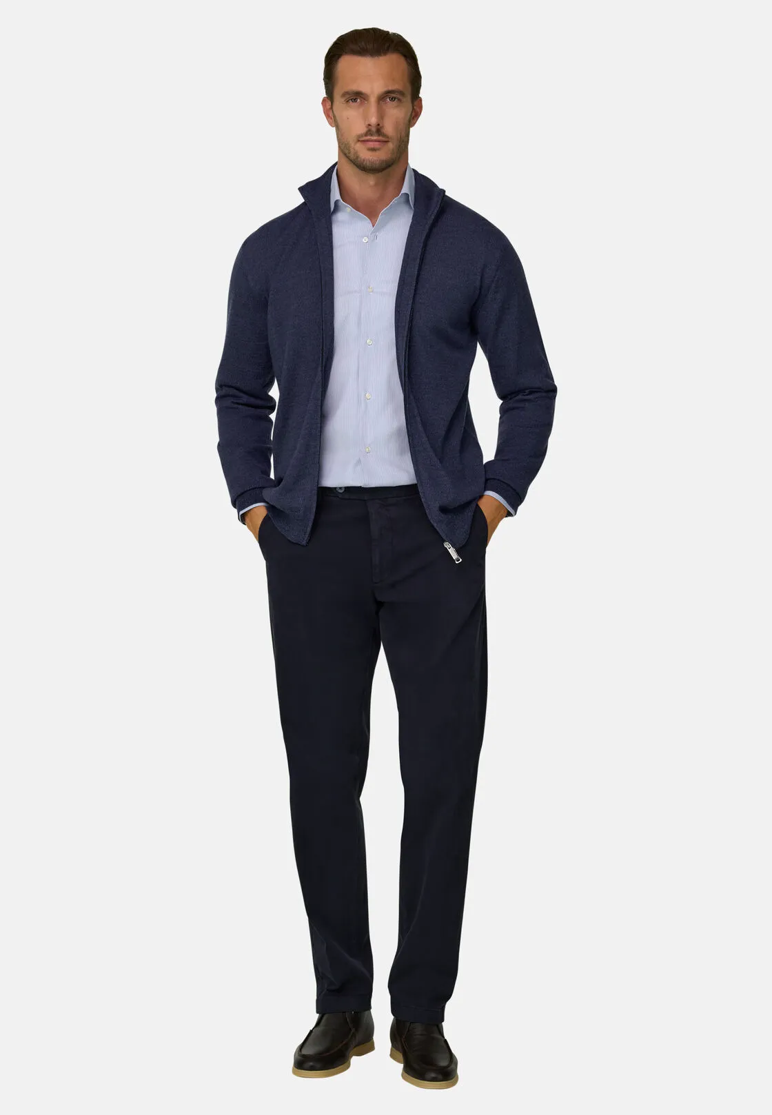 Boggi, Maglia Full Zip In Lana Merino Cashwool® Mouliné, Uomo, Indaco, Taglia: S - immagine 2