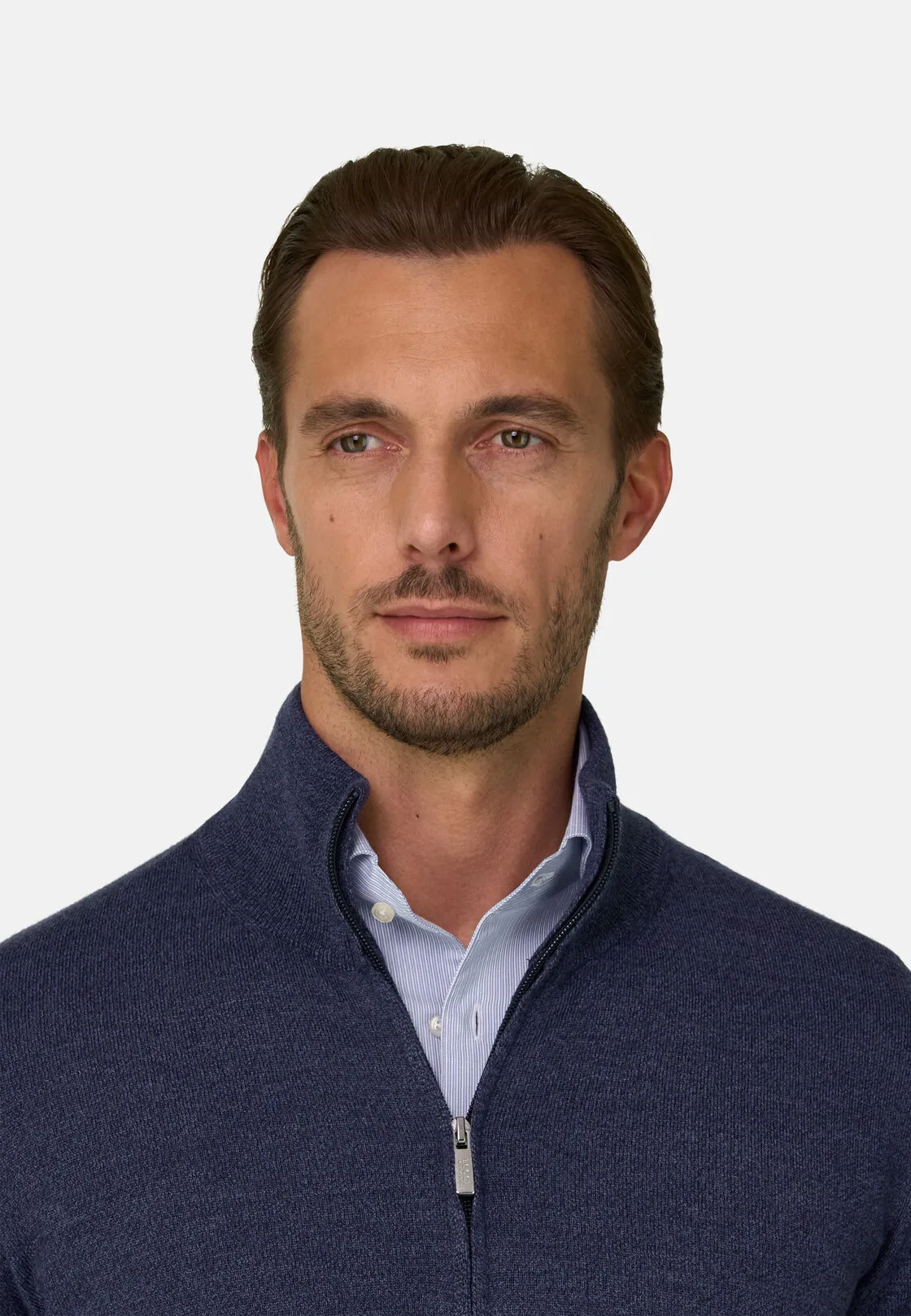 Boggi, Maglia Full Zip In Lana Merino Cashwool® Mouliné, Uomo, Indaco, Taglia: S - immagine 3
