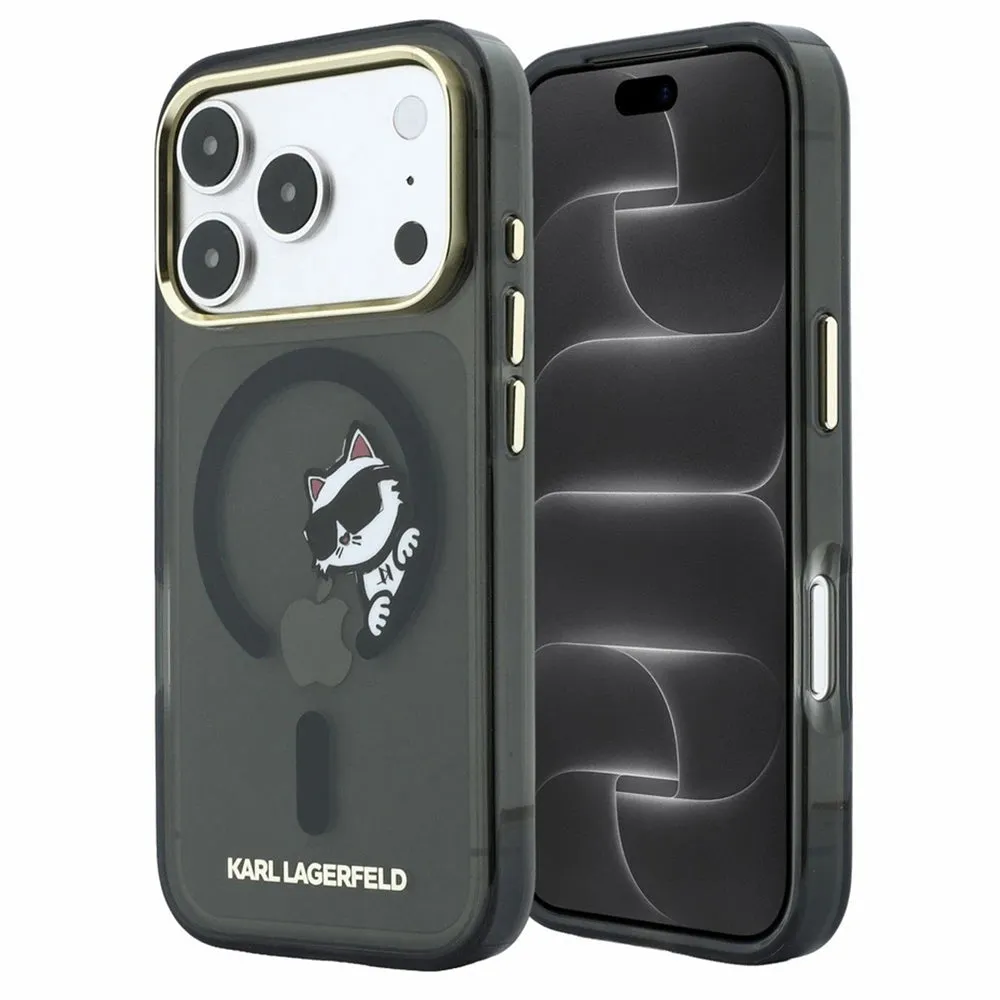 Custodia MagSafe per Apple iPhone 18 Pro Max / 17 Pro Max, Karl Lagerfeld, IML Peekaboo Print e Cornice Metallica, Nera - immagine 1