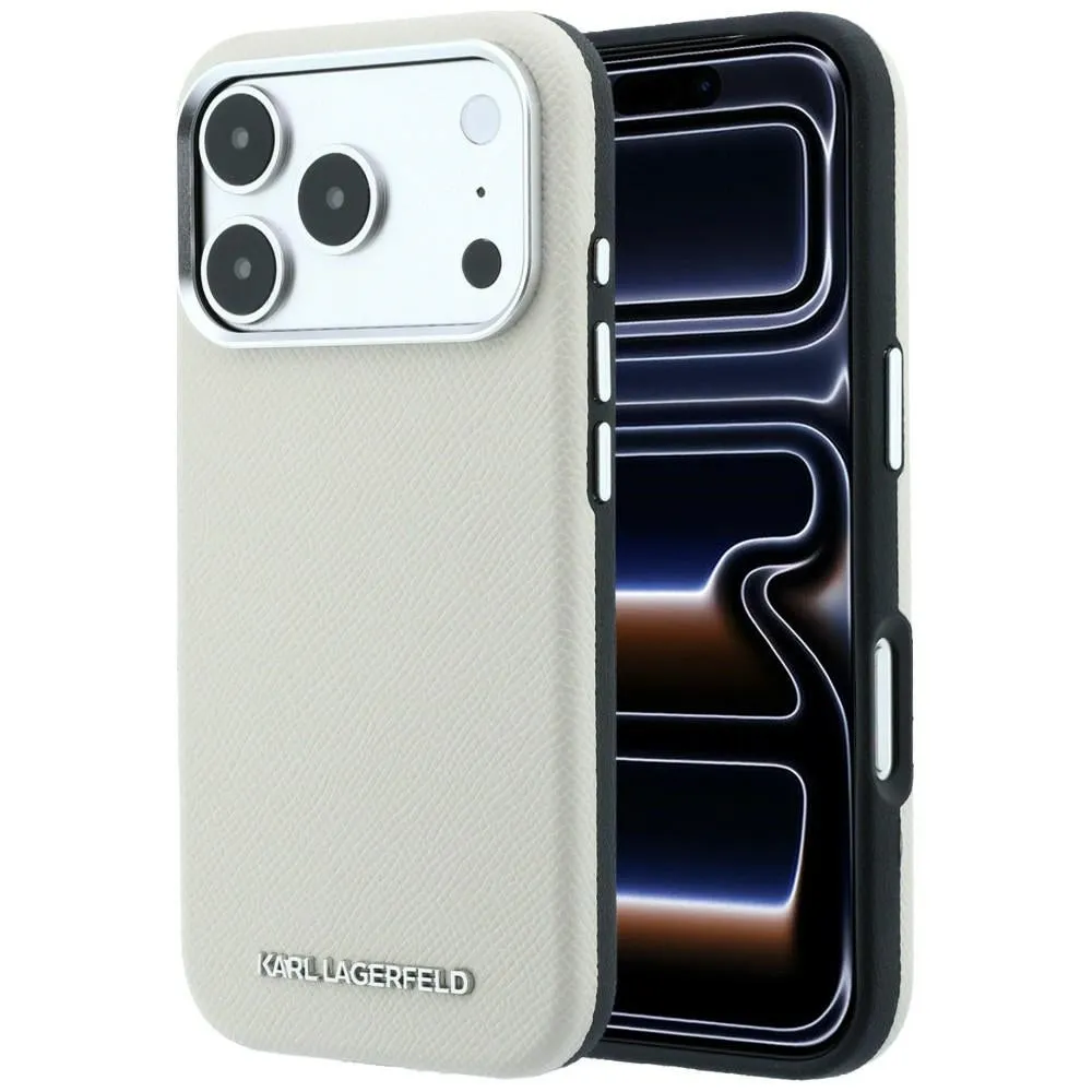 Custodia MagSafe per Apple iPhone 18 Pro / 17 Pro, Karl Lagerfeld, Logo Allungato Granulato, Beige - immagine 1