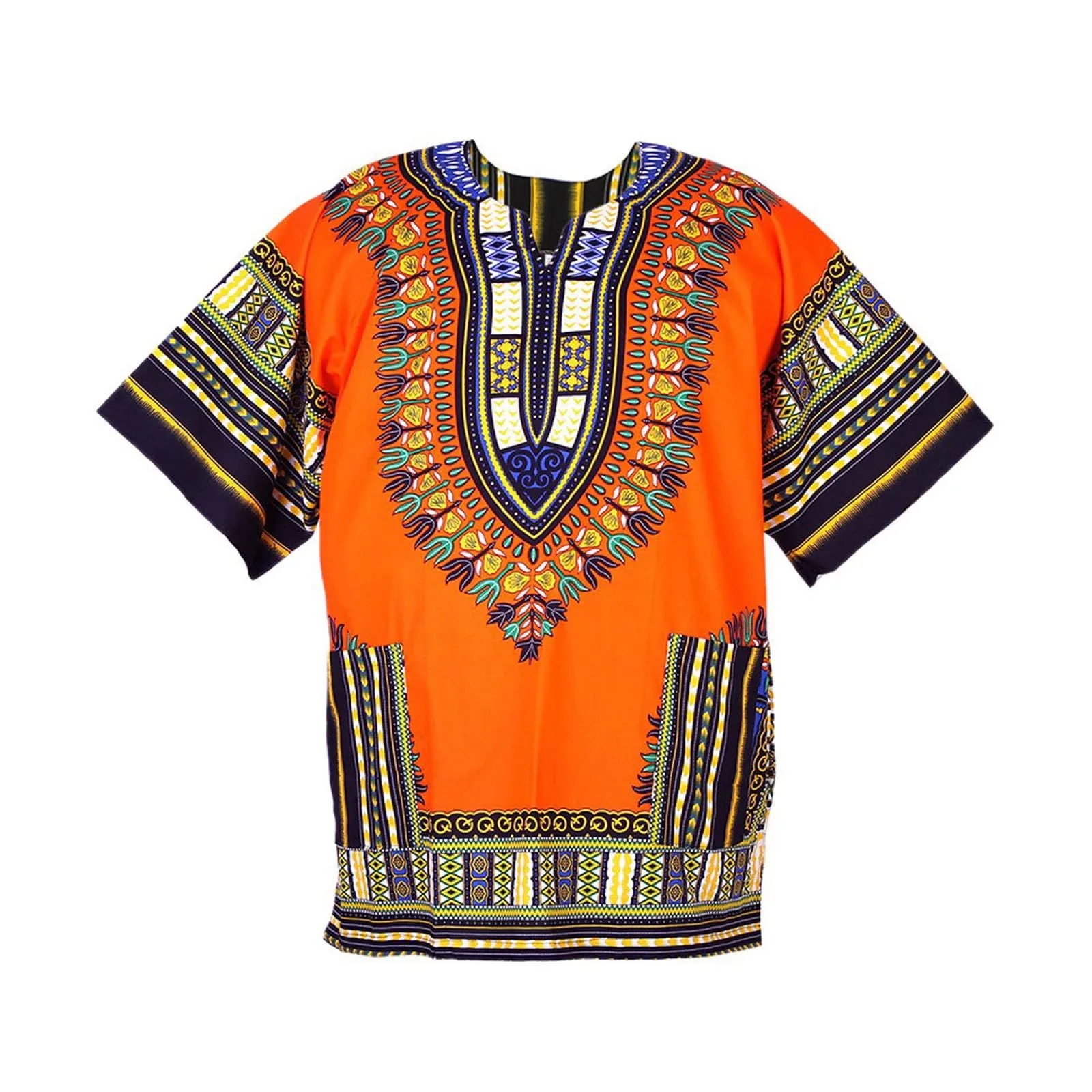 Mymyguoe Maglietta da uomo africana Dashiki Colorata Hippie Festival Abbigliamento Estivo Africa Style Dashiki Tee Shirt Stampa Floreale Camicia Tradizionale Africana Dashiki, Colore: arancione., 5XL - immagine 5