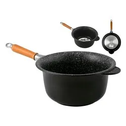 Paiolo (26cm) Alluminio antiaderente manico legno amovibile Nero 12.26 - immagine 1
