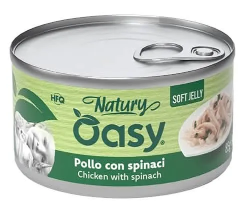Oasy wet cat natury soft jelly pollo con spinaci lattina 150 g - immagine 1