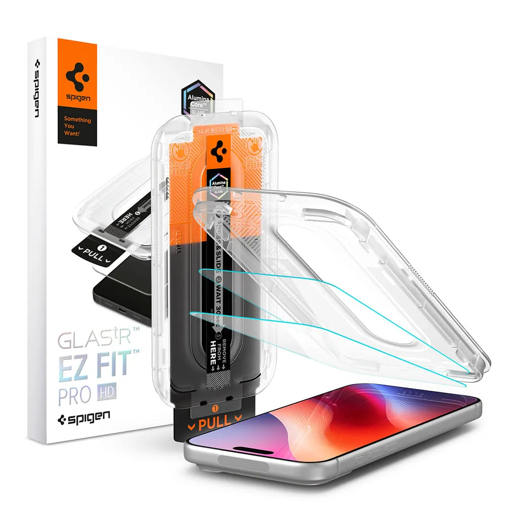 Pellicola protettiva per schermo Spigen GlastR EZ FIT Pro HD per Apple iPhone 18 Pro / 17 Pro / 17 / 16 Pro, Vetro temperato, Colla completa, Set 2 pezzi AGL12047 - immagine 1