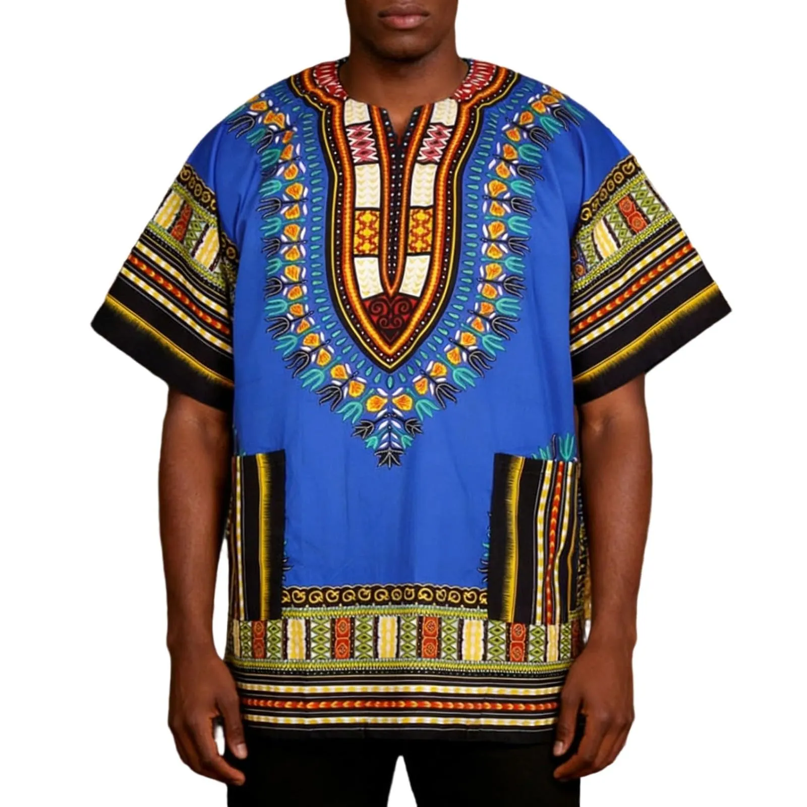 Mymyguoe Maglietta da uomo africana Dashiki Colorata Hippie Festival Abbigliamento Estivo Africa Style Dashiki Tee Shirt Stampa Floreale Camicia Tradizionale Africana Dashiki, Blu, 5XL - immagine 1