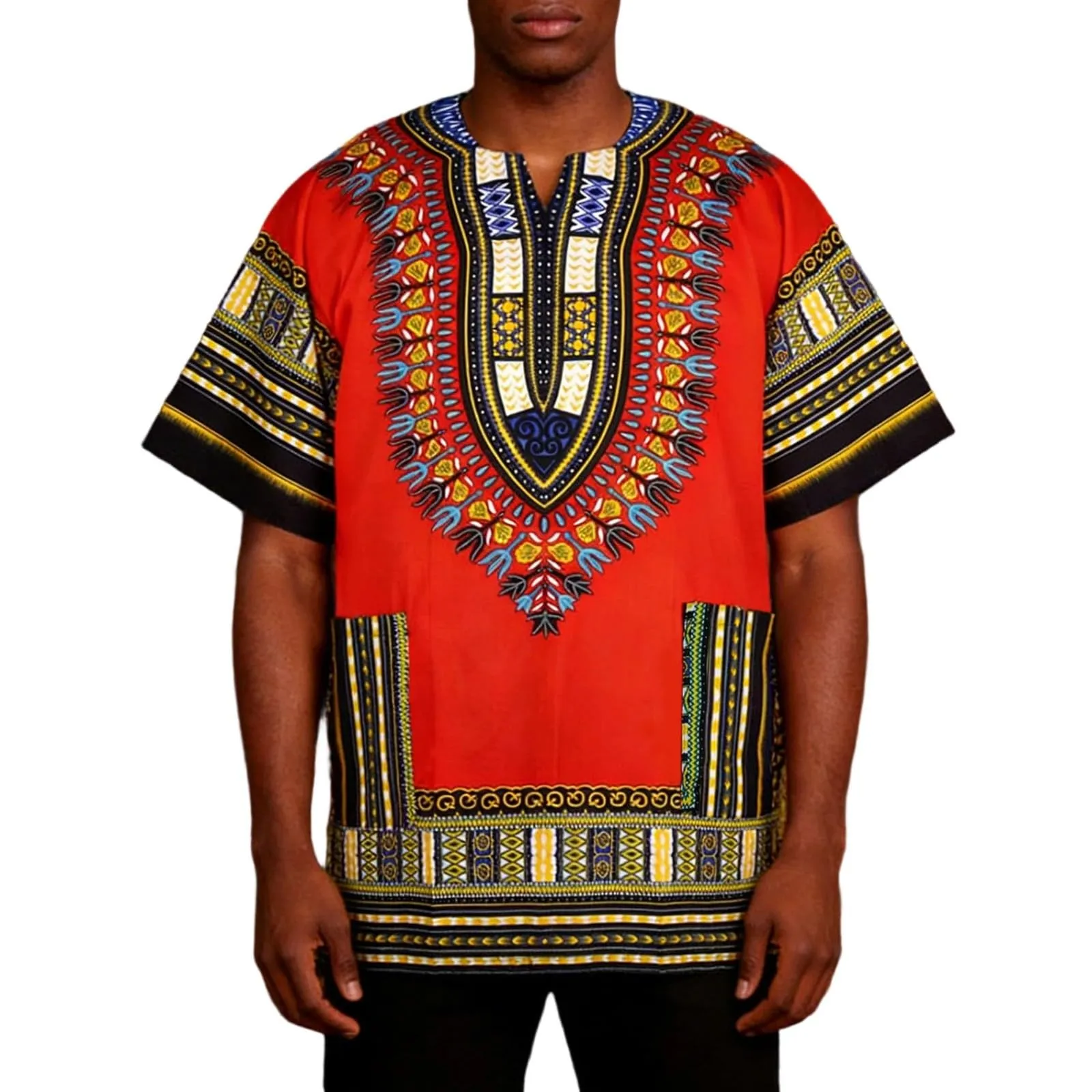 Mymyguoe Maglietta da uomo africana Dashiki Colorata Hippie Festival Abbigliamento Estivo Africa Style Dashiki Tee Shirt Stampa Floreale Camicia Tradizionale Africana Dashiki, Colore: rosso, 5XL - immagine 1