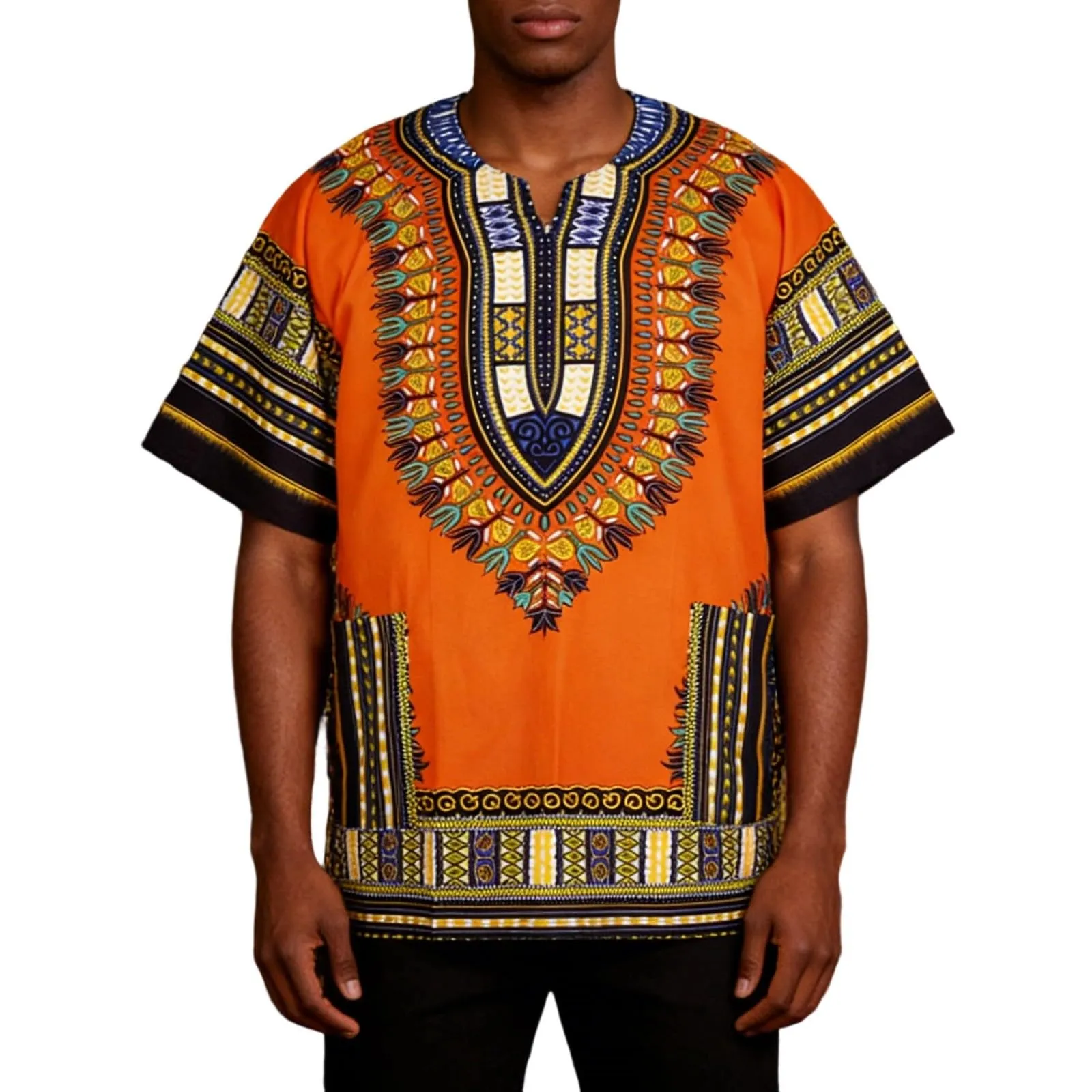 Mymyguoe Maglietta da uomo africana Dashiki Colorata Hippie Festival Abbigliamento Estivo Africa Style Dashiki Tee Shirt Stampa Floreale Camicia Tradizionale Africana Dashiki, Colore: arancione., M - immagine 1