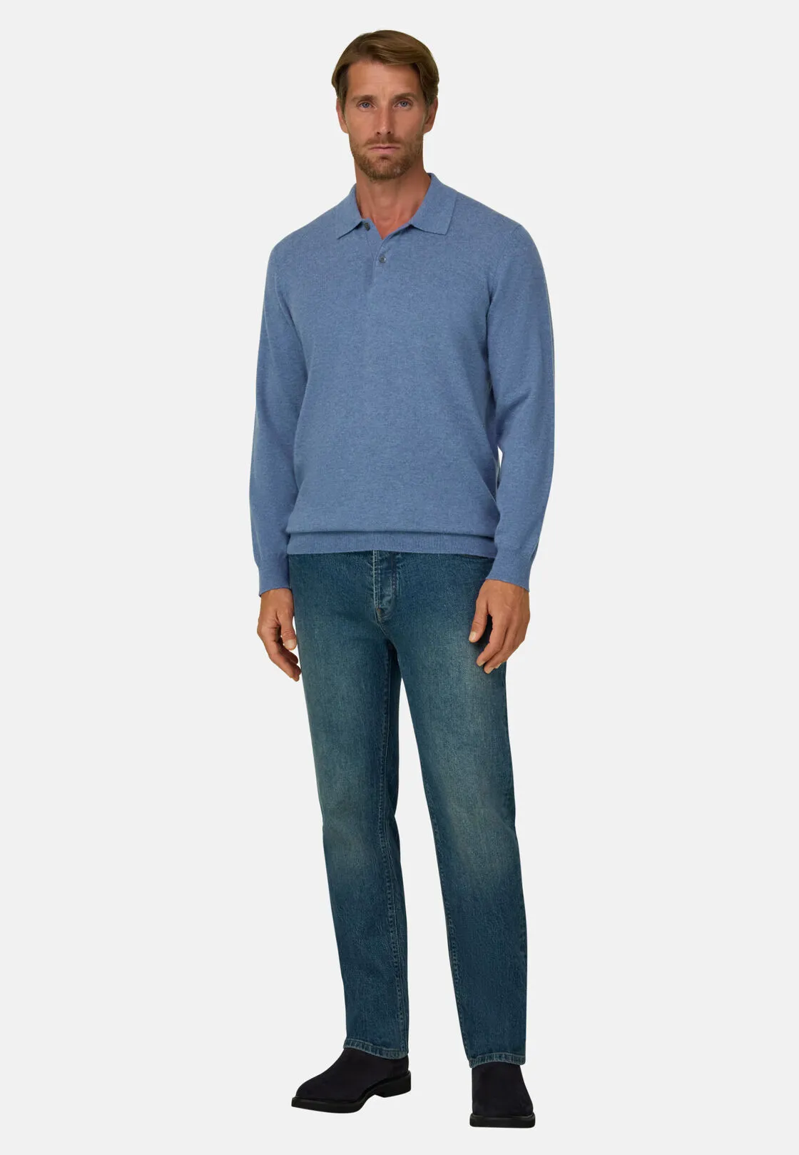 Boggi, Polo Di Maglia In Lana Cashmere, Uomo, Azzurro, Taglia: S - immagine 2