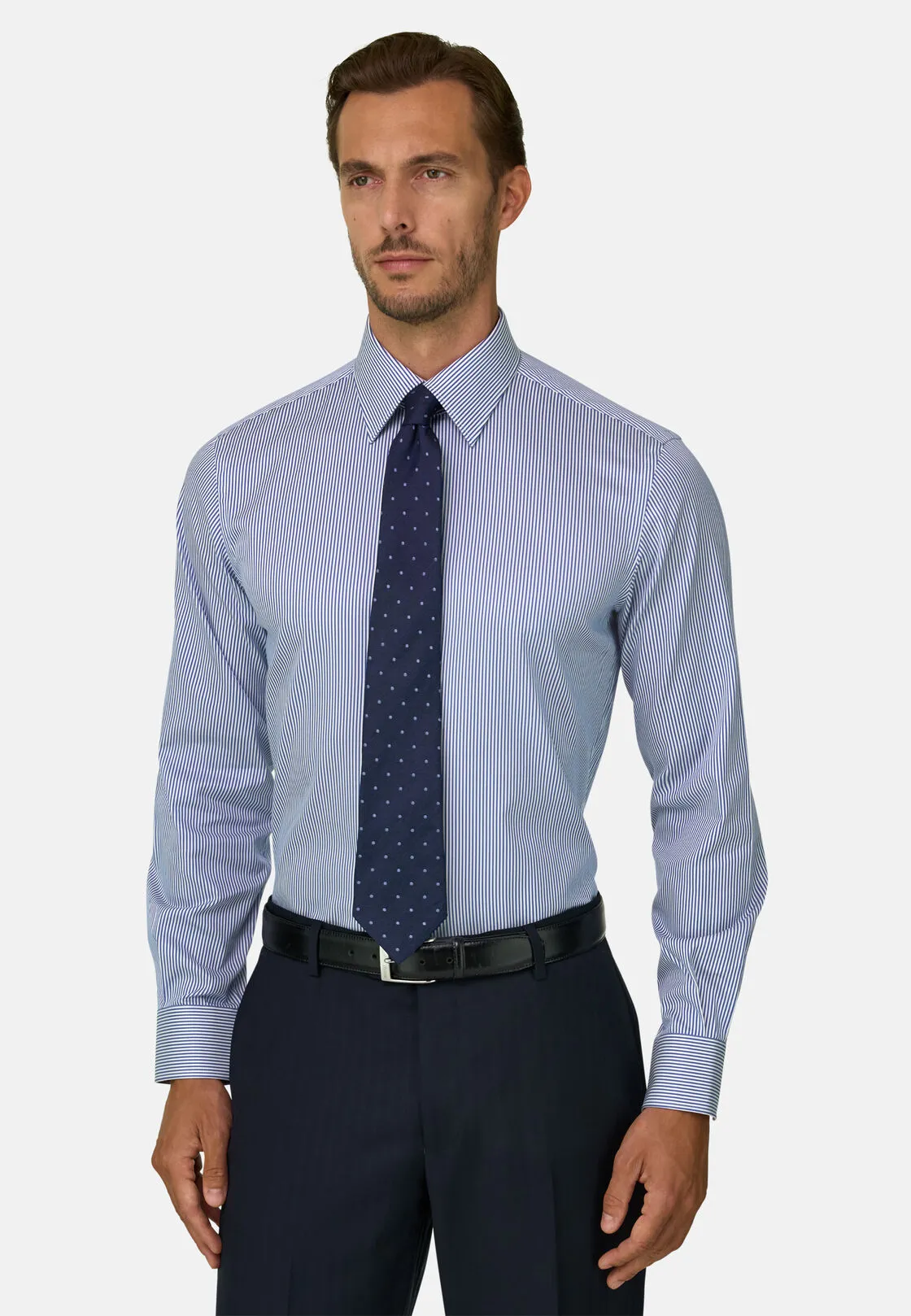 Boggi, Camicia A Righe In Twill Di Cotone Regular Fit, Uomo, Blu, Taglia: 44 - immagine 1