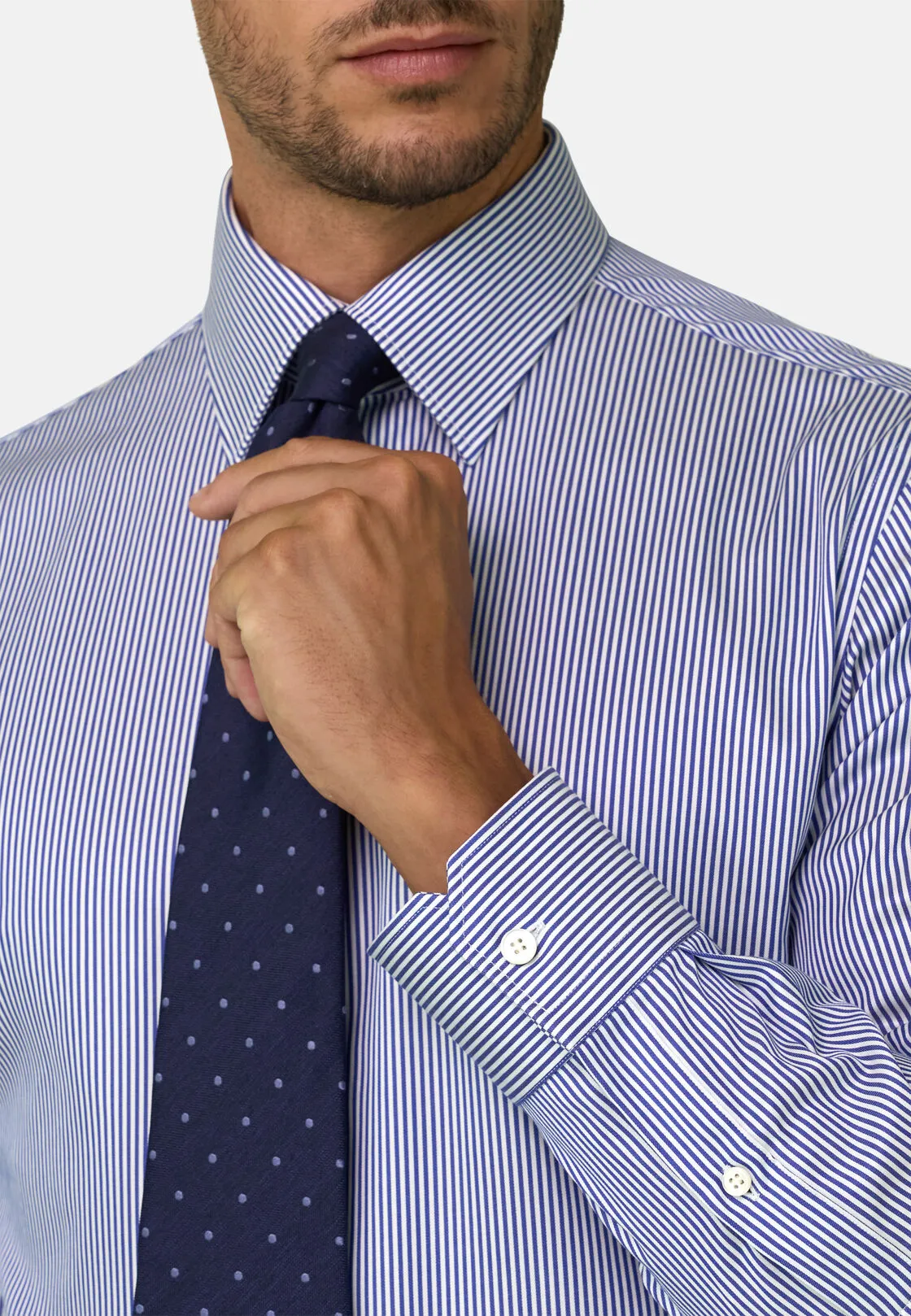 Boggi, Camicia A Righe In Twill Di Cotone Regular Fit, Uomo, Blu, Taglia: 45 - immagine 4