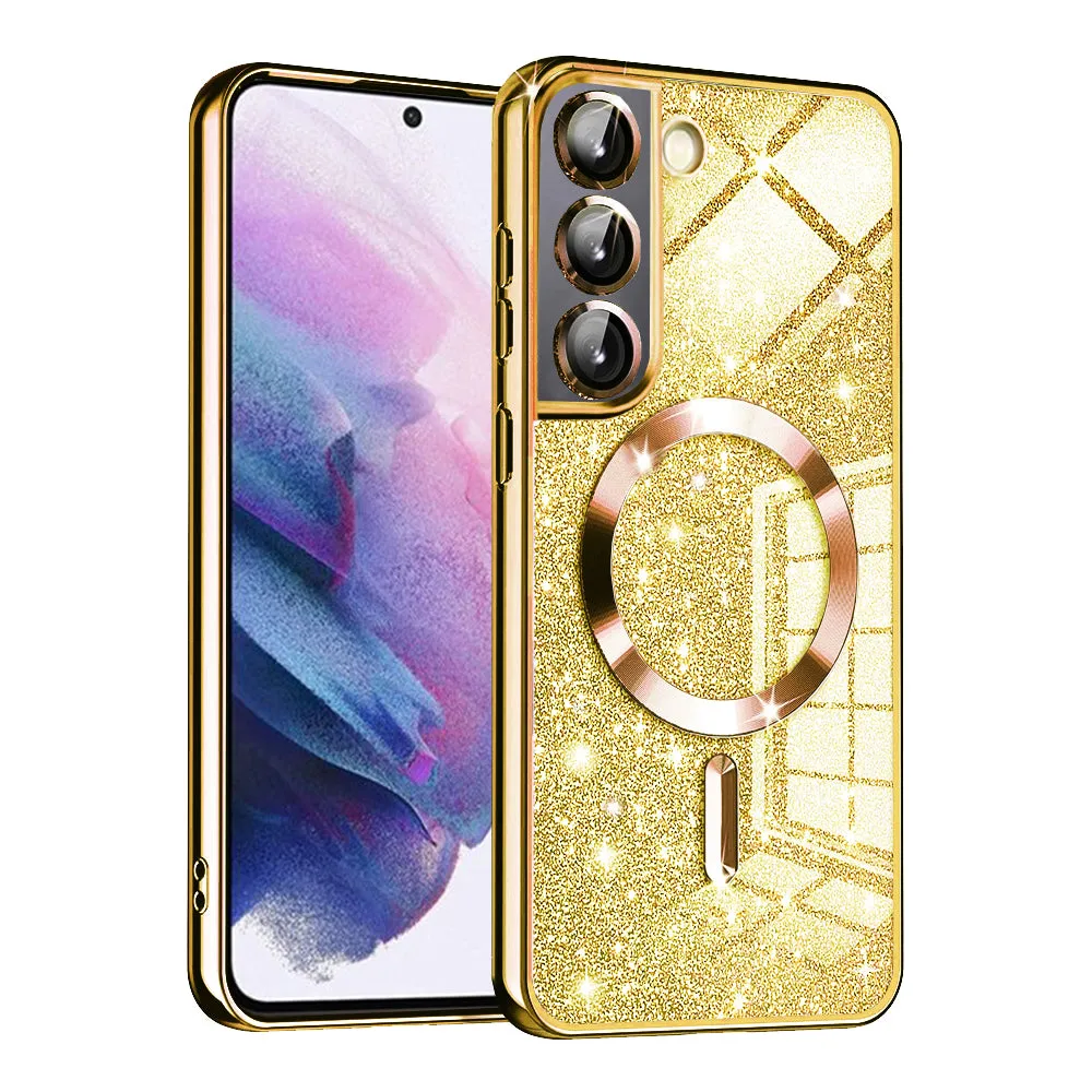 Custodia MagSafe per Samsung Galaxy S21 FE 5G G990, Techsuit, Luxury Glitter, Dorata - immagine 1