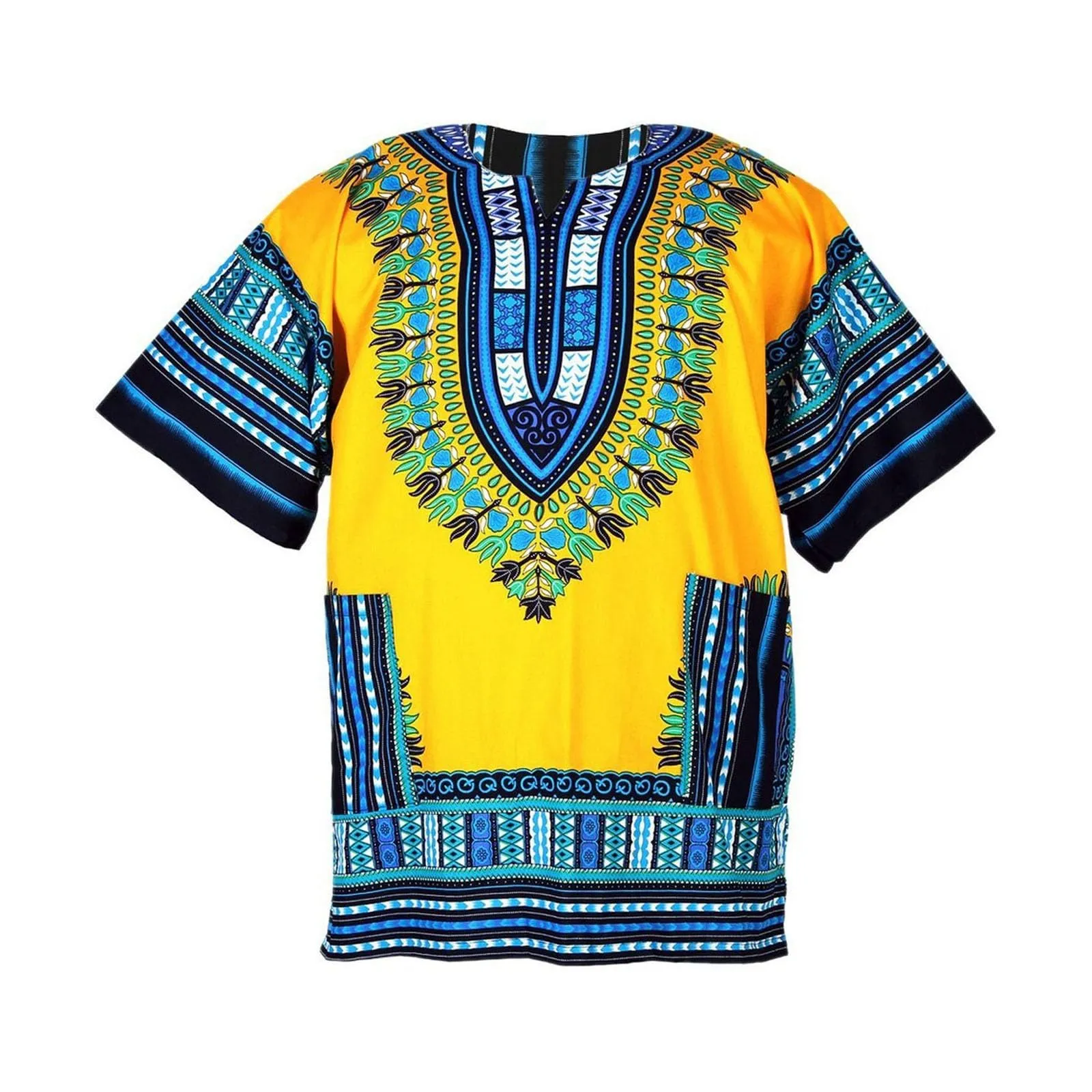 Mymyguoe Maglietta da uomo africana Dashiki Colorata Hippie Festival Abbigliamento Estivo Africa Style Dashiki Tee Shirt Stampa Floreale Camicia Tradizionale Africana Dashiki, giallo., XL - immagine 5