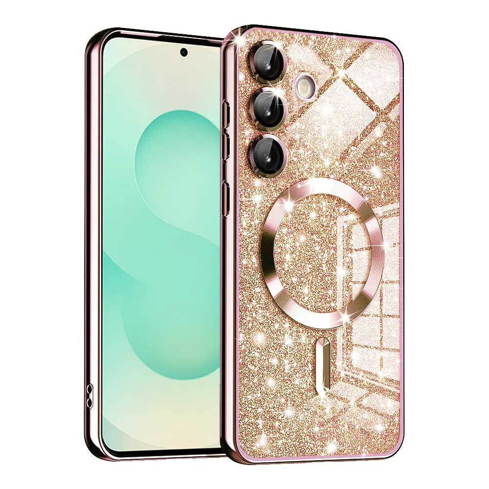 Custodia MagSafe per Samsung Galaxy S25+ S936, Techsuit, Luxury Glitter, Rosa Oro - immagine 1