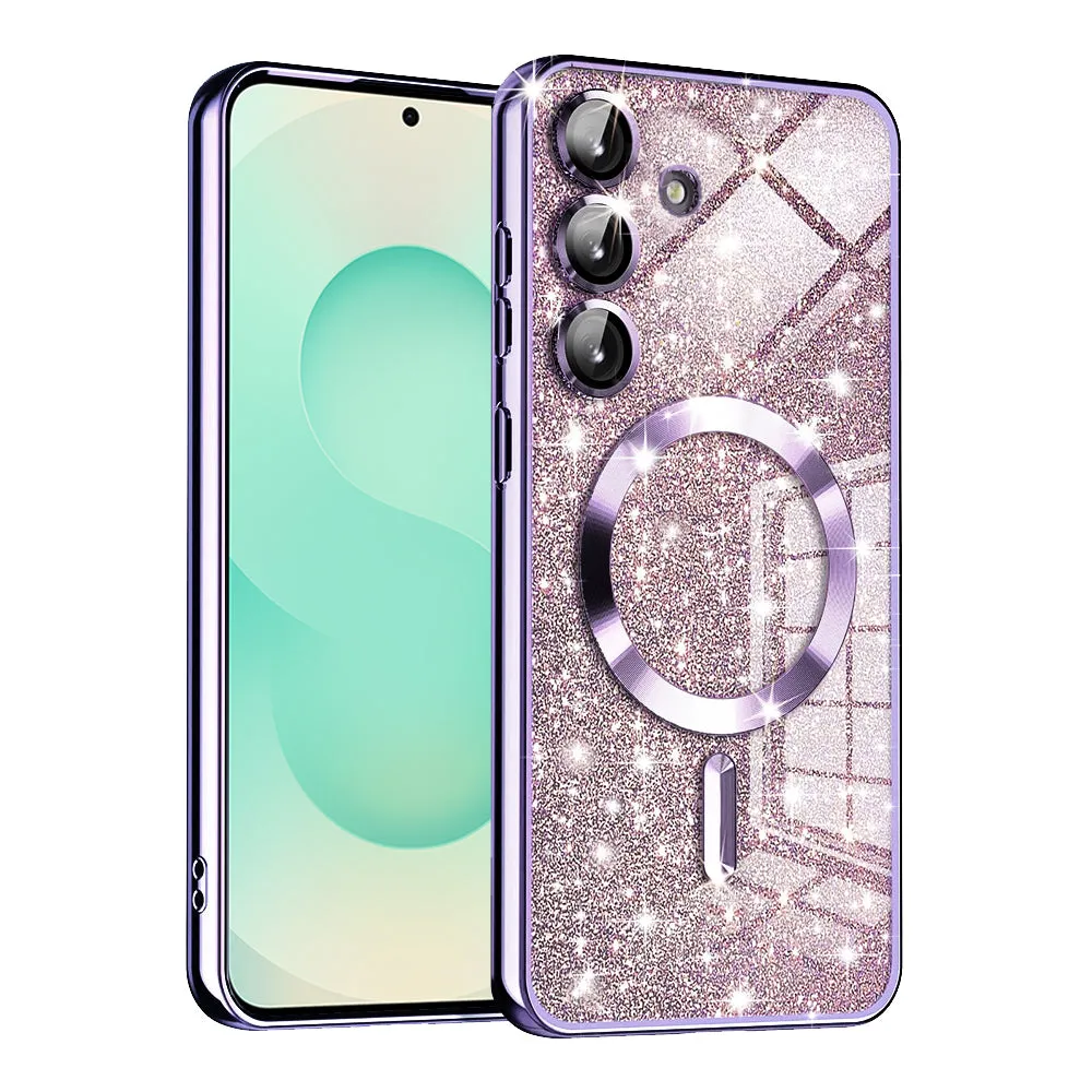 Custodia MagSafe per Samsung Galaxy S25+ S936, Techsuit, Luxury Glitter, Viola Chiaro - immagine 1